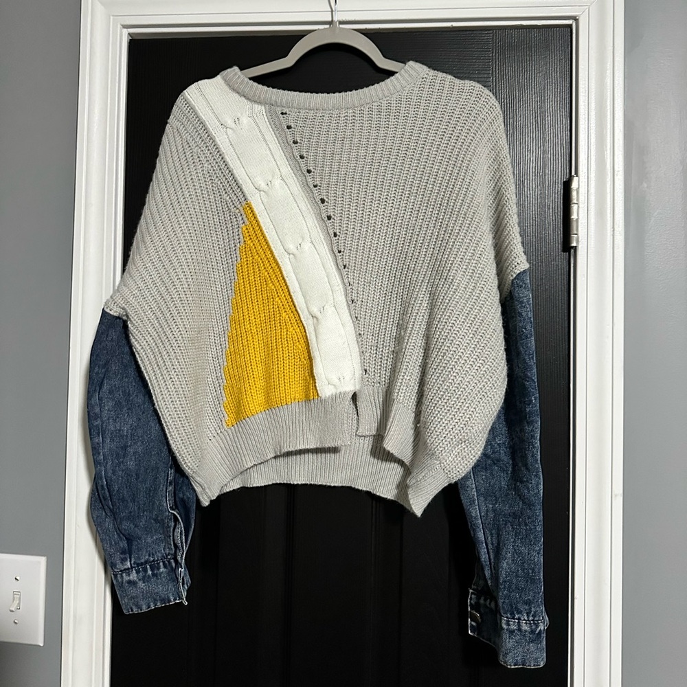 SHEIN color/block Sweater with Denim Sleeves small